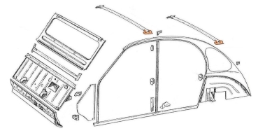 Verstärkungsblech / Knotenblech links von mittlerer Querstrebe und Dachholm, 2CV